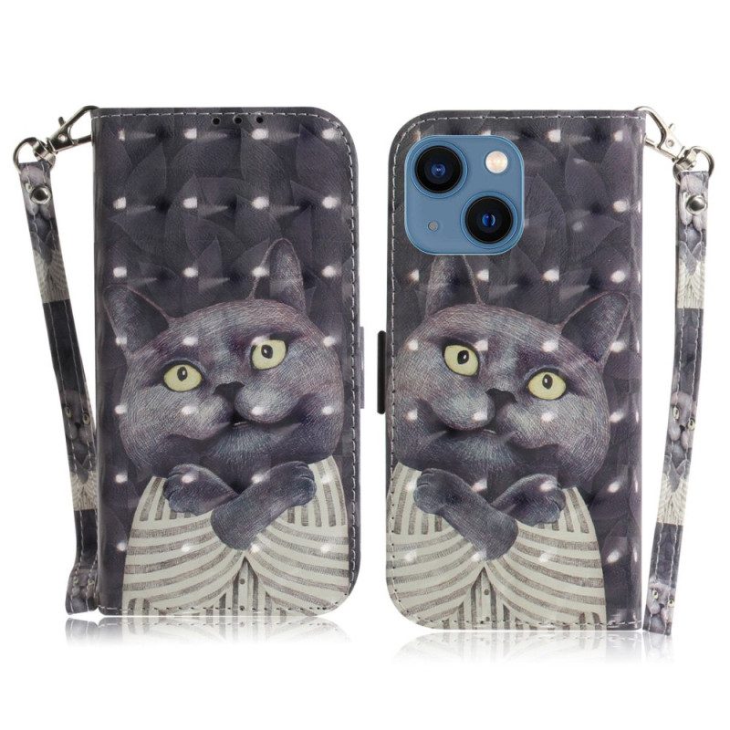 Custodia in pelle iPhone 14 Plus Perizoma Gatti