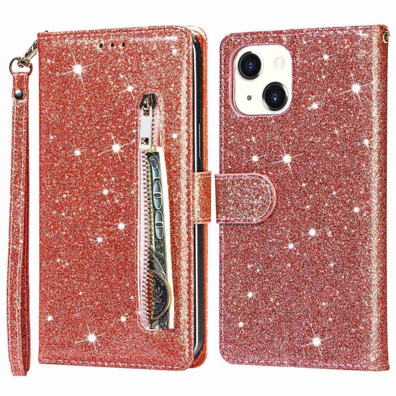 Custodia in pelle iPhone 14 Plus Portamonete Glitterato