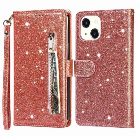 Custodia in pelle iPhone 14 Plus Portamonete Glitterato