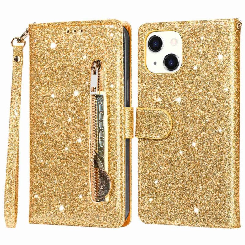 Custodia in pelle iPhone 14 Plus Portamonete Glitterato