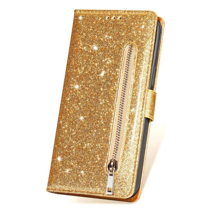 Custodia in pelle iPhone 14 Plus Portamonete Glitterato