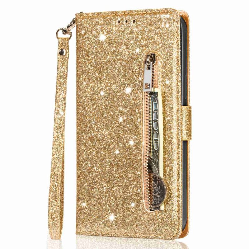 Custodia in pelle iPhone 14 Plus Portamonete Glitterato