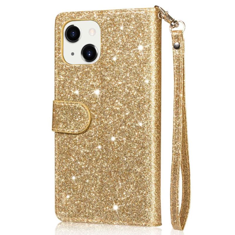 Custodia in pelle iPhone 14 Plus Portamonete Glitterato