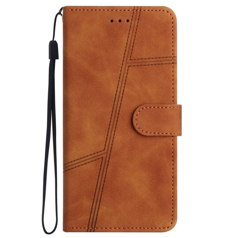 Custodia in pelle iPhone 14 Plus Strappy Con Cuciture Geo Effetto Pelle