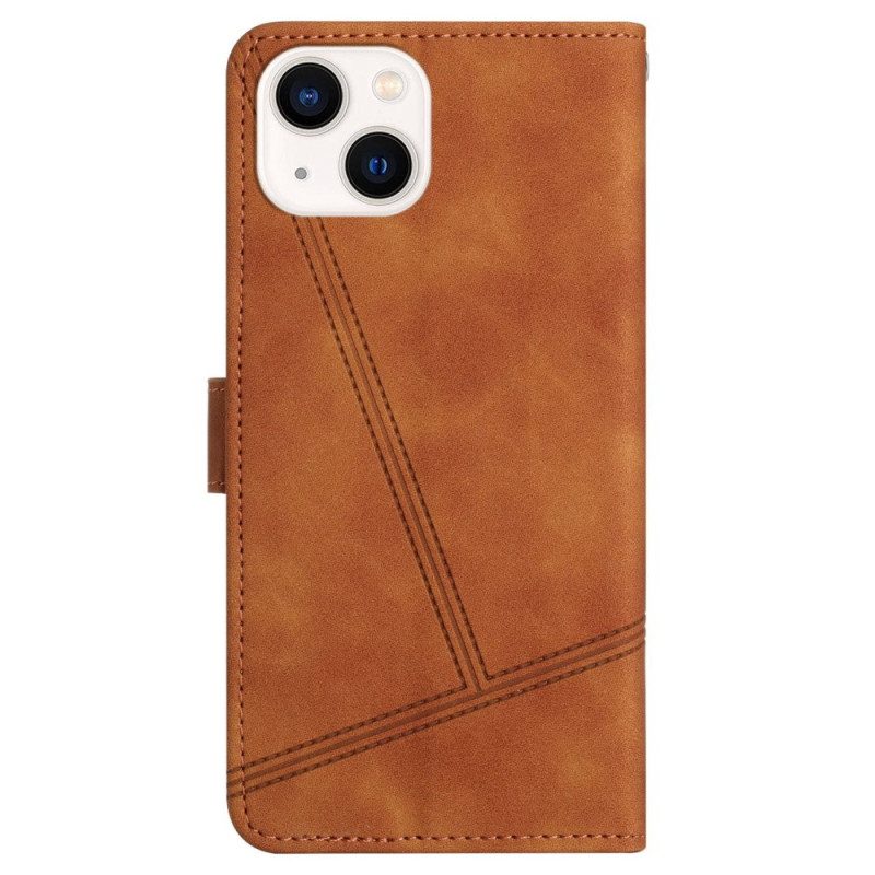 Custodia in pelle iPhone 14 Plus Strappy Con Cuciture Geo Effetto Pelle