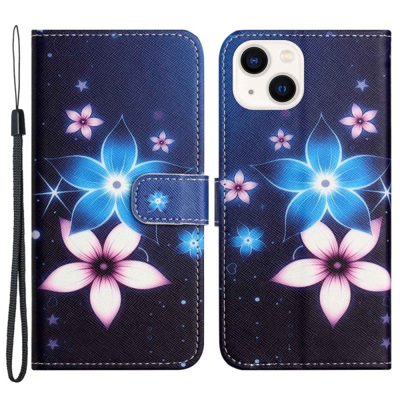 Folio Cover iPhone 14 Plus Cinturino Lunare Fiori