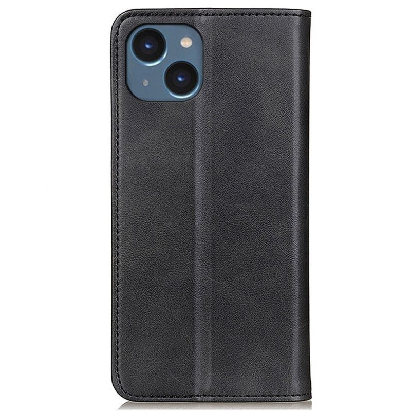 Folio Cover iPhone 14 Plus Custodia in pelle Crosta Di Pelle Opaca