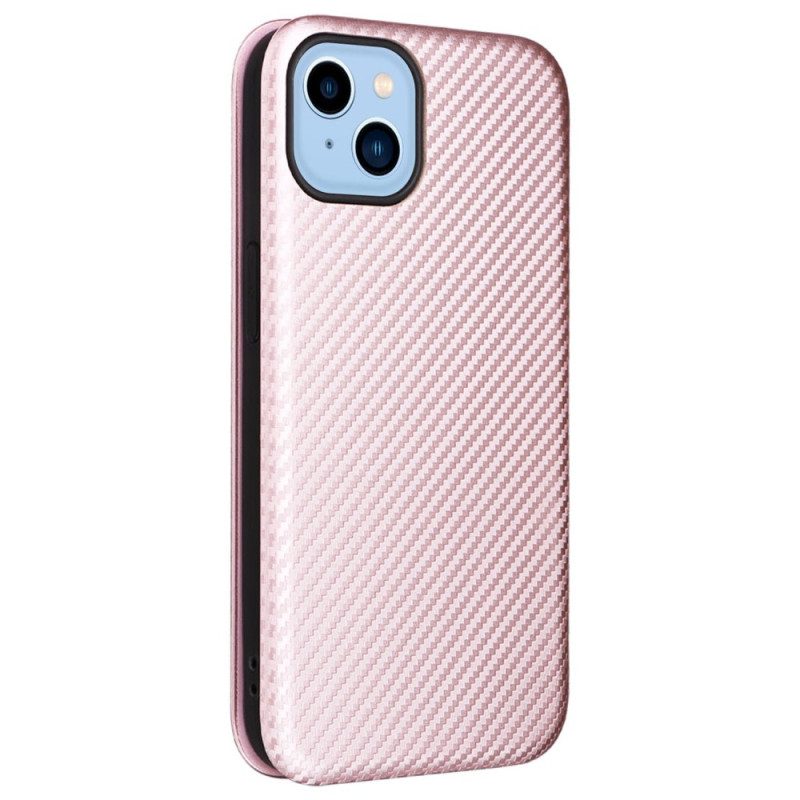 Folio Cover iPhone 14 Plus Custodia in pelle Fibra Di Carbonio