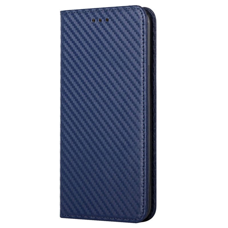 Folio Cover iPhone 14 Plus Custodia in pelle Fibra Di Carbonio Con Cordino