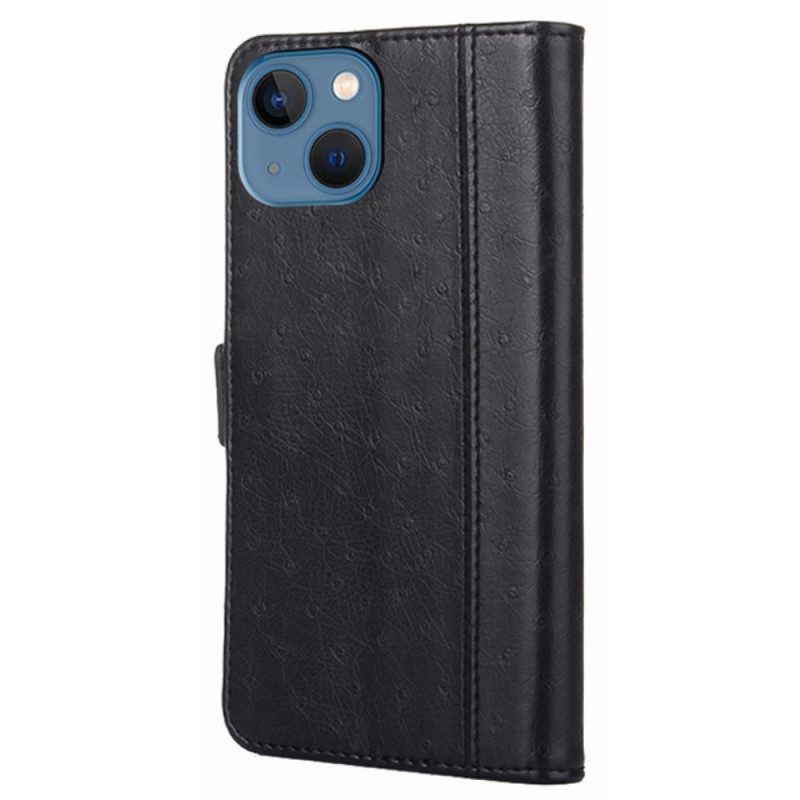 Folio Cover iPhone 14 Plus Custodia in pelle Stile In Pelle Di Struzzo