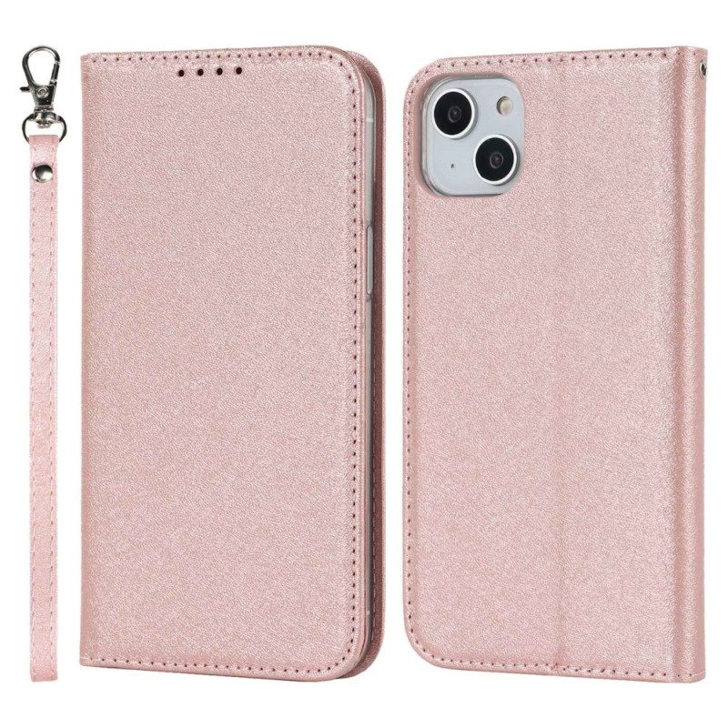 Folio Cover iPhone 14 Plus Custodia in pelle Stile In Morbida Pelle Con Cinturino