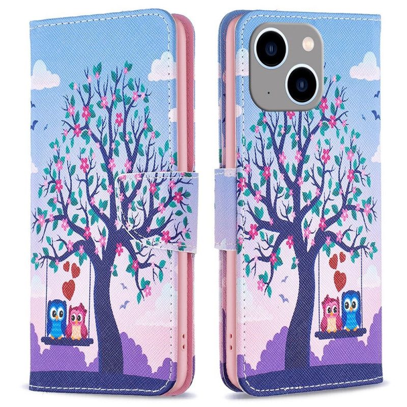 Folio Cover iPhone 14 Plus Gufi Sull'altalena