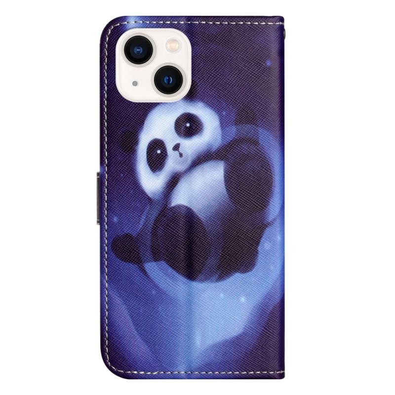 Folio Cover iPhone 14 Plus Panda Nello Spazio Con Cordino