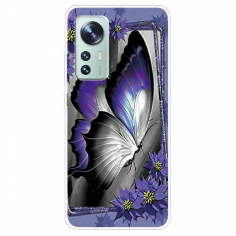 Cover Xiaomi 12 / 12X Farfalla Viola In Silicone