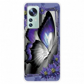 Cover Xiaomi 12 / 12X Farfalla Viola In Silicone