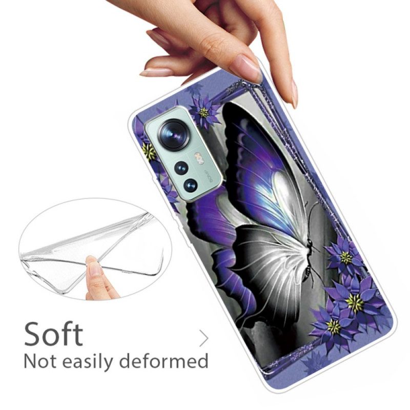 Cover Xiaomi 12 / 12X Farfalla Viola In Silicone