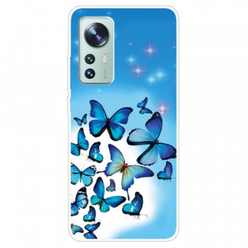 Cover Xiaomi 12 / 12X Farfalle Blu In Silicone