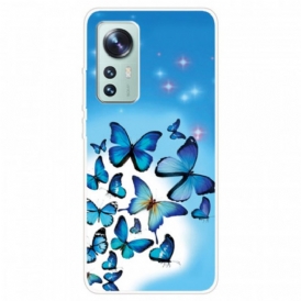 Cover Xiaomi 12 / 12X Farfalle Blu In Silicone