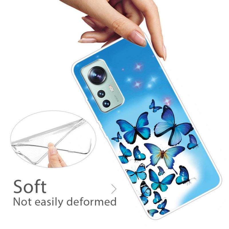 Cover Xiaomi 12 / 12X Farfalle Blu In Silicone