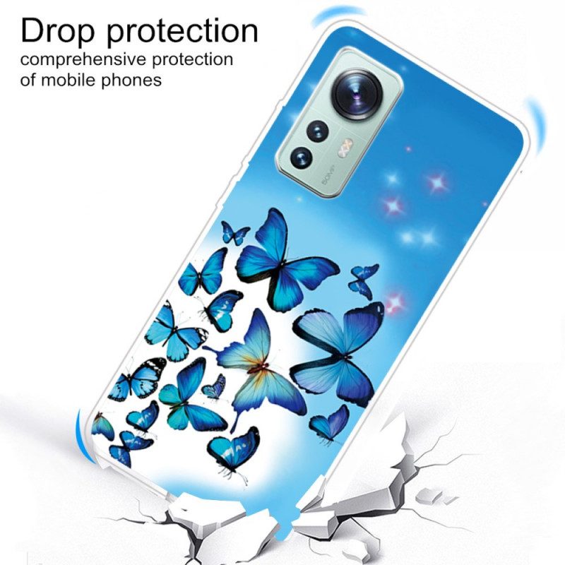 Cover Xiaomi 12 / 12X Farfalle Blu In Silicone