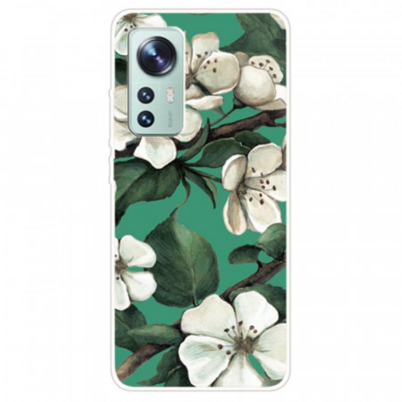 Cover Xiaomi 12 / 12X Fiori Bianchi In Silicone