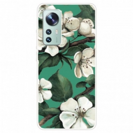 Cover Xiaomi 12 / 12X Fiori Bianchi In Silicone