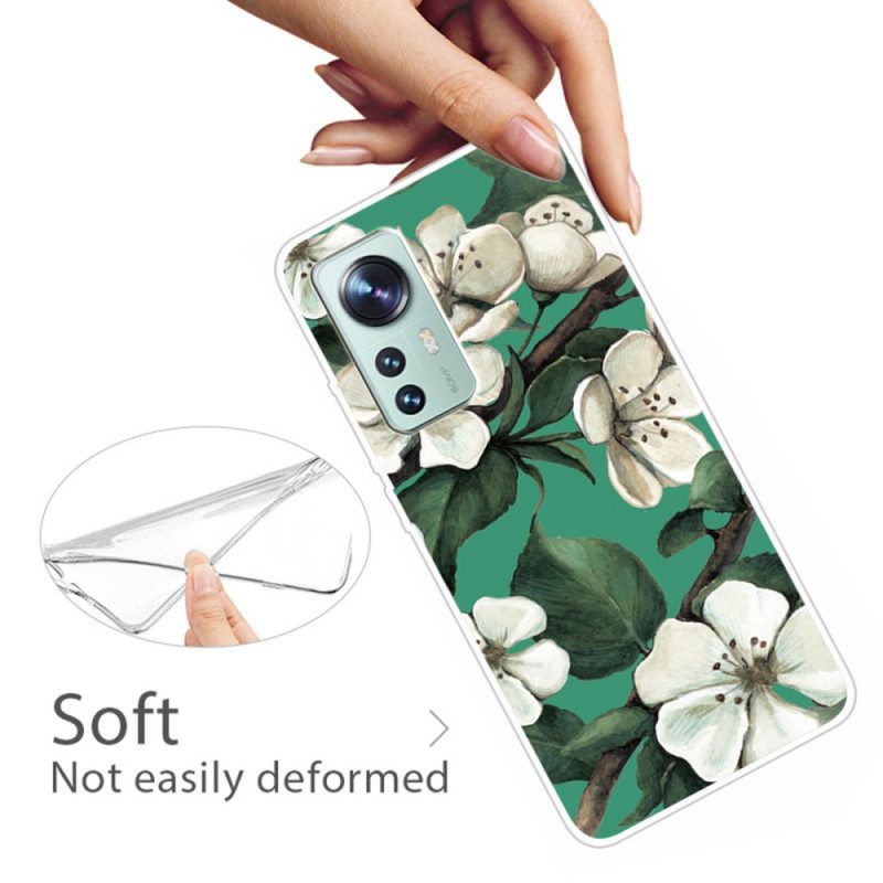 Cover Xiaomi 12 / 12X Fiori Bianchi In Silicone