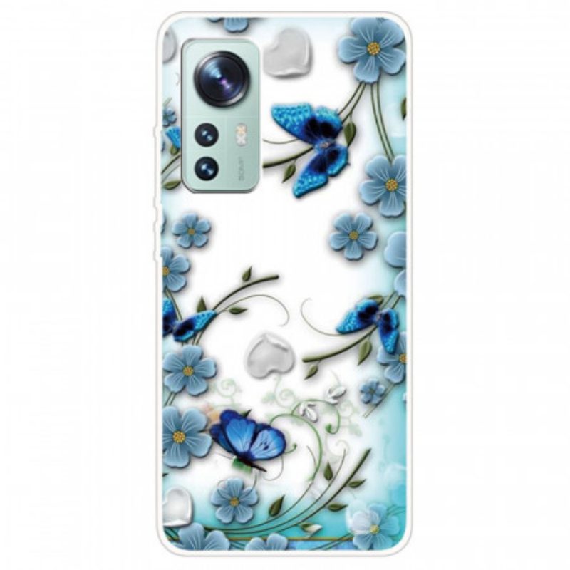 Cover Xiaomi 12 / 12X Fiori E Farfalle Blu