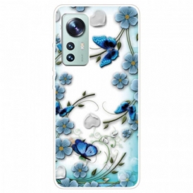 Cover Xiaomi 12 / 12X Fiori E Farfalle Blu