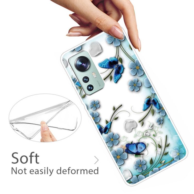 Cover Xiaomi 12 / 12X Fiori E Farfalle Blu