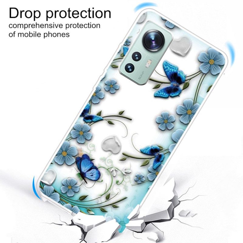 Cover Xiaomi 12 / 12X Fiori E Farfalle Blu