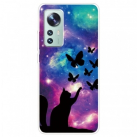 Cover Xiaomi 12 / 12X Gatto E Farfalle Nello Spazio