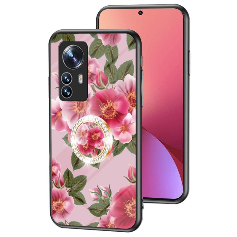 Cover Xiaomi 12 / 12X Vetro Temperato Con Anello A Fiore