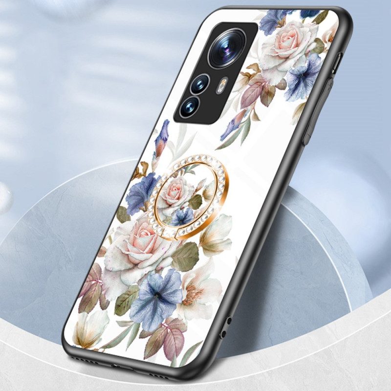 Cover Xiaomi 12 / 12X Vetro Temperato Con Anello A Fiore