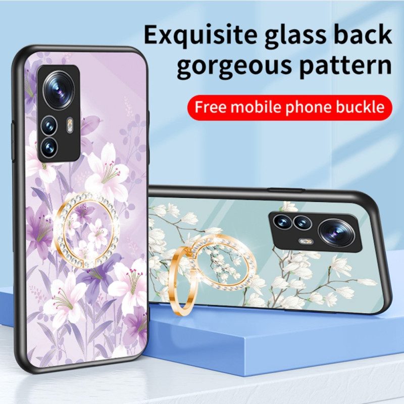 Cover Xiaomi 12 / 12X Vetro Temperato Con Anello A Fiore