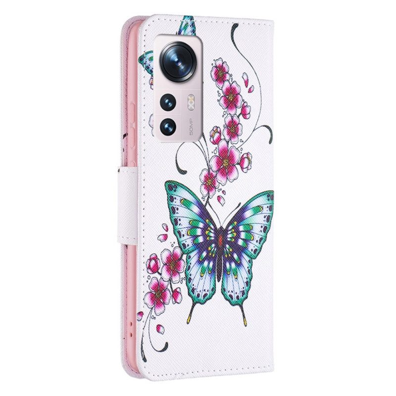 Custodia in pelle Xiaomi 12 / 12X Farfalle