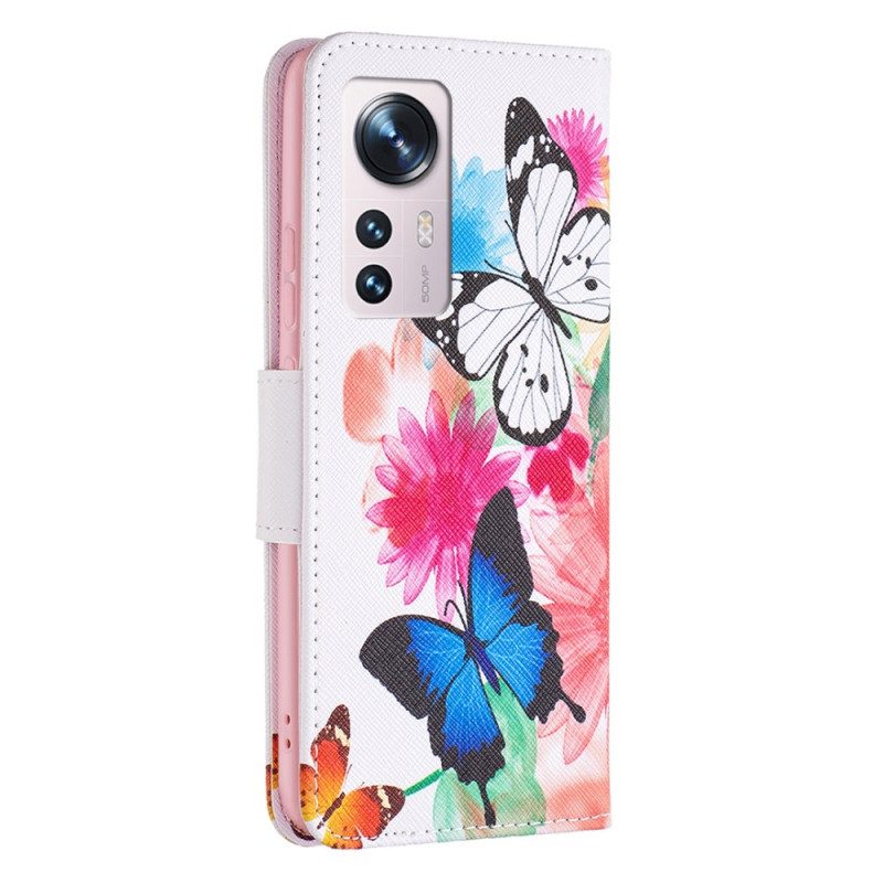 Custodia in pelle Xiaomi 12 / 12X Farfalle E Fiori Dipinti