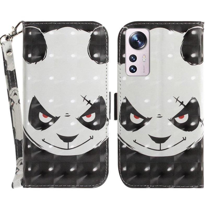 Custodia in pelle Xiaomi 12 / 12X Panda Arrabbiato Con Cordino