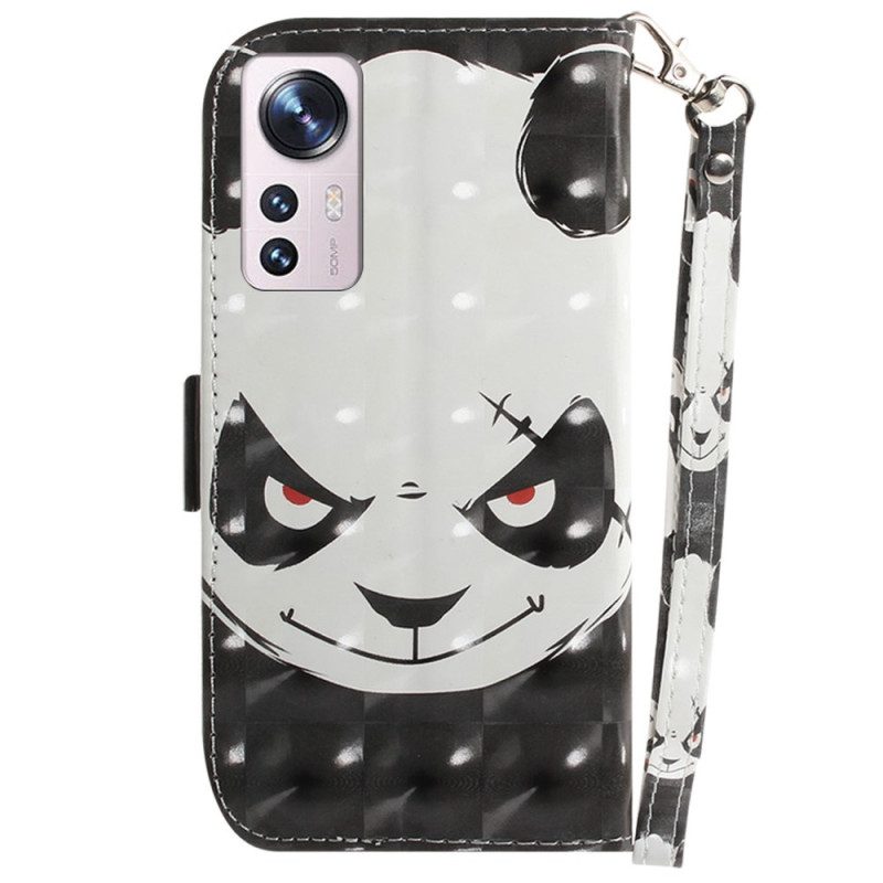 Custodia in pelle Xiaomi 12 / 12X Panda Arrabbiato Con Cordino