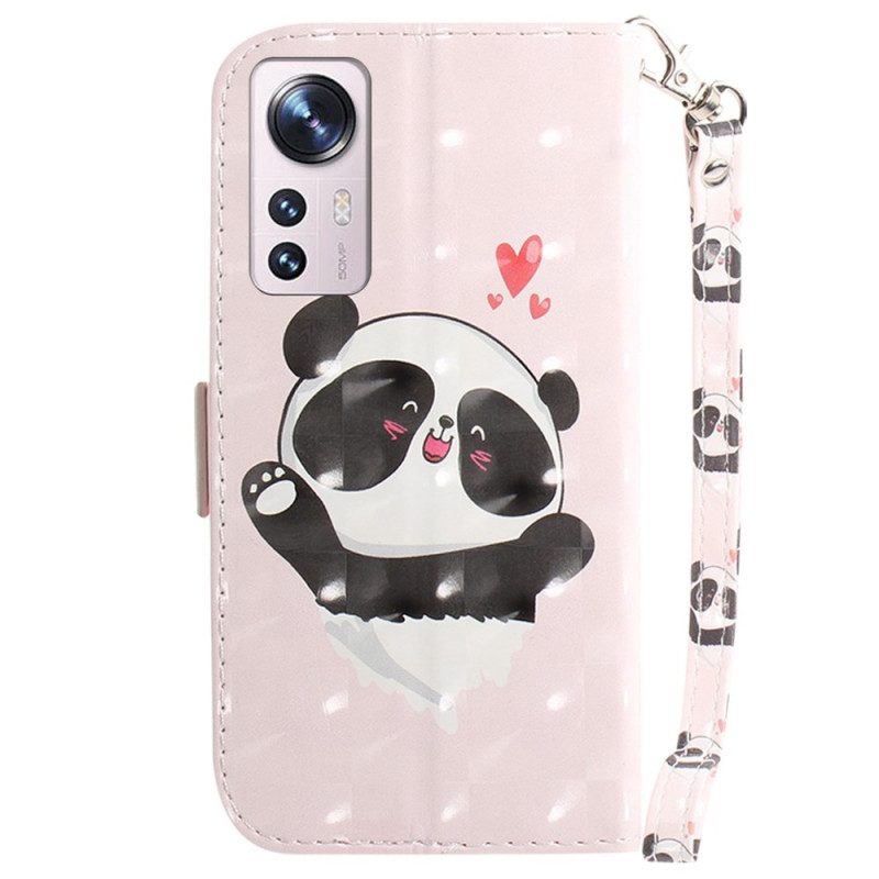 Custodia in pelle Xiaomi 12 / 12X Panda Love Con Cordino