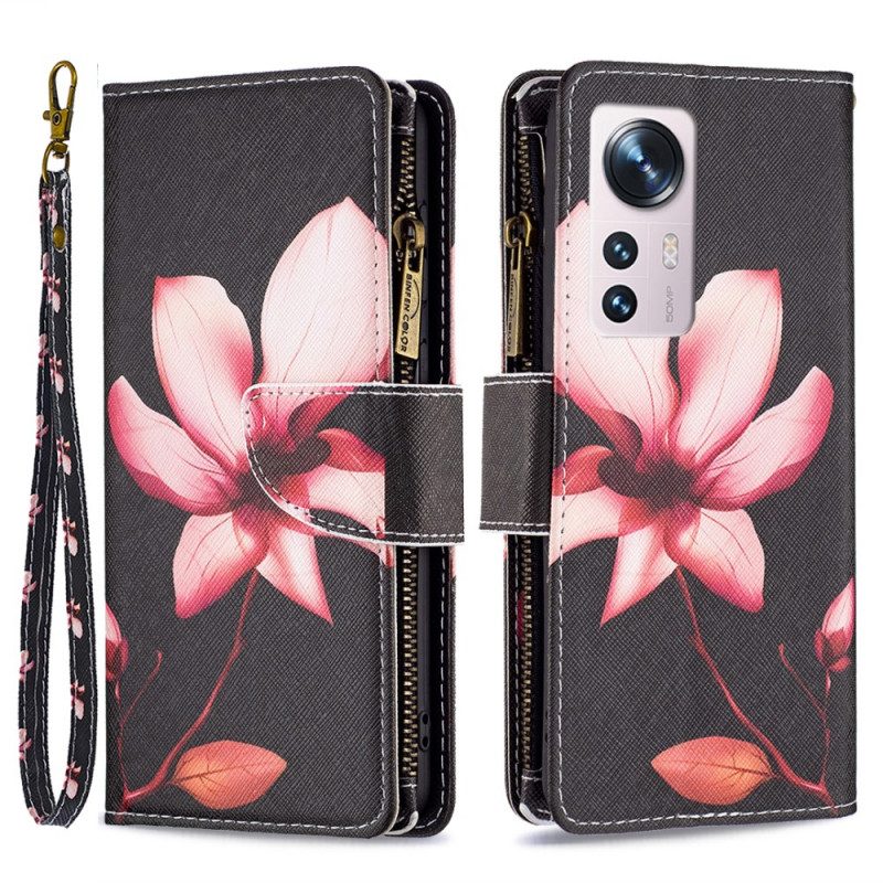 Custodia in pelle Xiaomi 12 / 12X Tasca Con Zip A Fiore