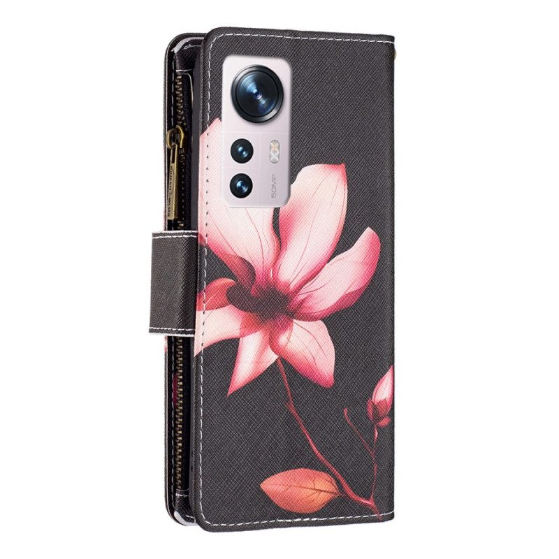 Custodia in pelle Xiaomi 12 / 12X Tasca Con Zip A Fiore