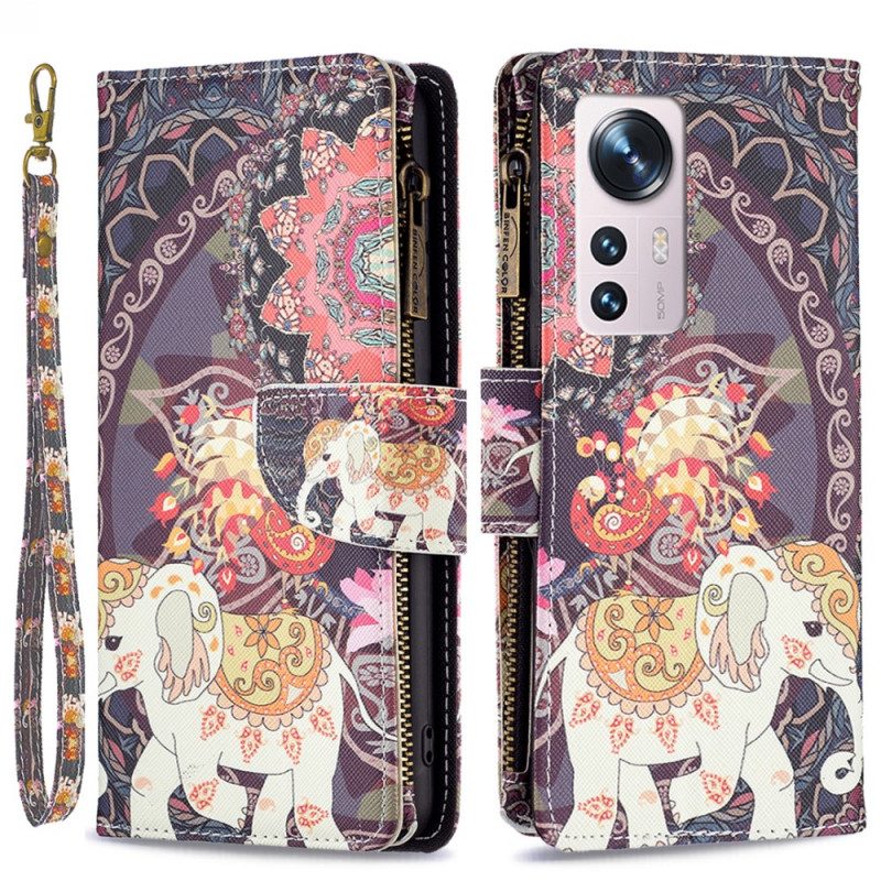 Custodia in pelle Xiaomi 12 / 12X Tasca Con Zip A Forma Di Elefante