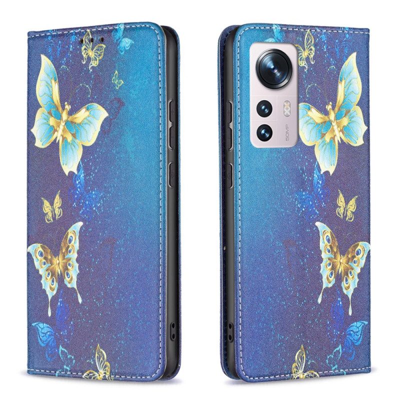 Folio Cover Xiaomi 12 / 12X Custodia in pelle Farfalle Colorate