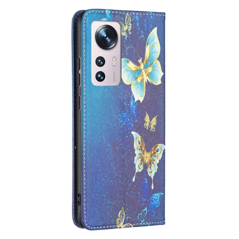 Folio Cover Xiaomi 12 / 12X Custodia in pelle Farfalle Colorate