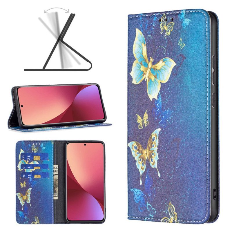 Folio Cover Xiaomi 12 / 12X Custodia in pelle Farfalle Colorate