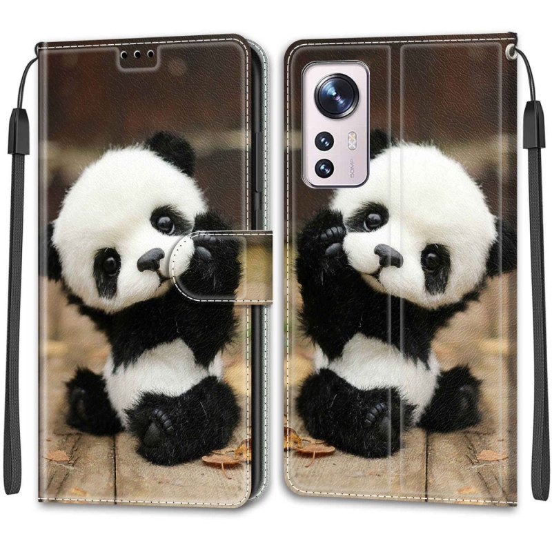 Folio Cover Xiaomi 12 / 12X Piccolo Panda Con Cinturino