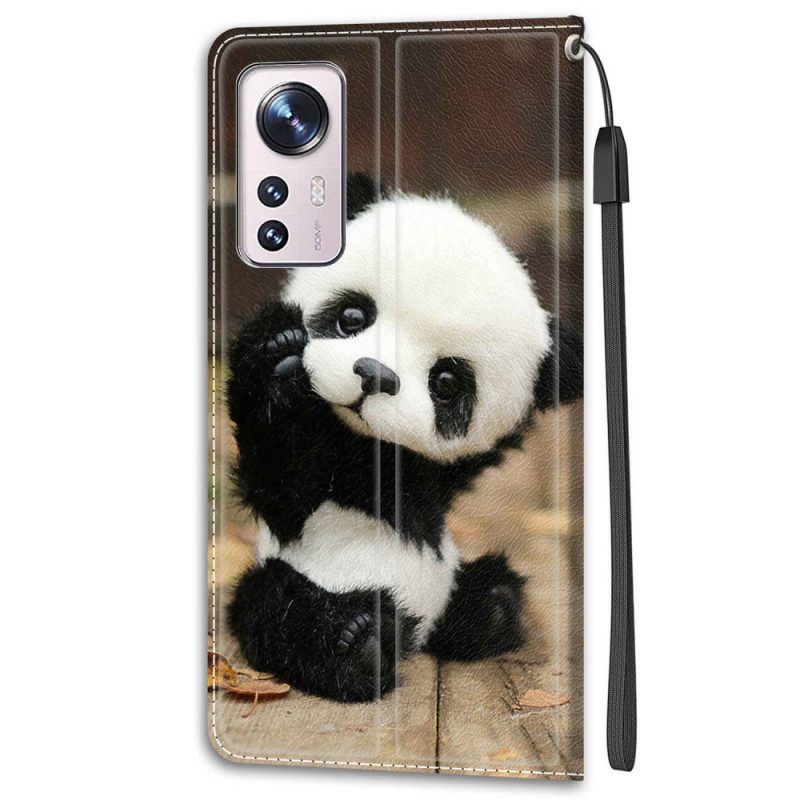 Folio Cover Xiaomi 12 / 12X Piccolo Panda Con Cinturino