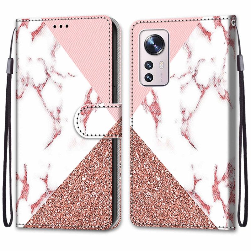 Folio Cover Xiaomi 12 / 12X Triangolo In Marmo E Glitter