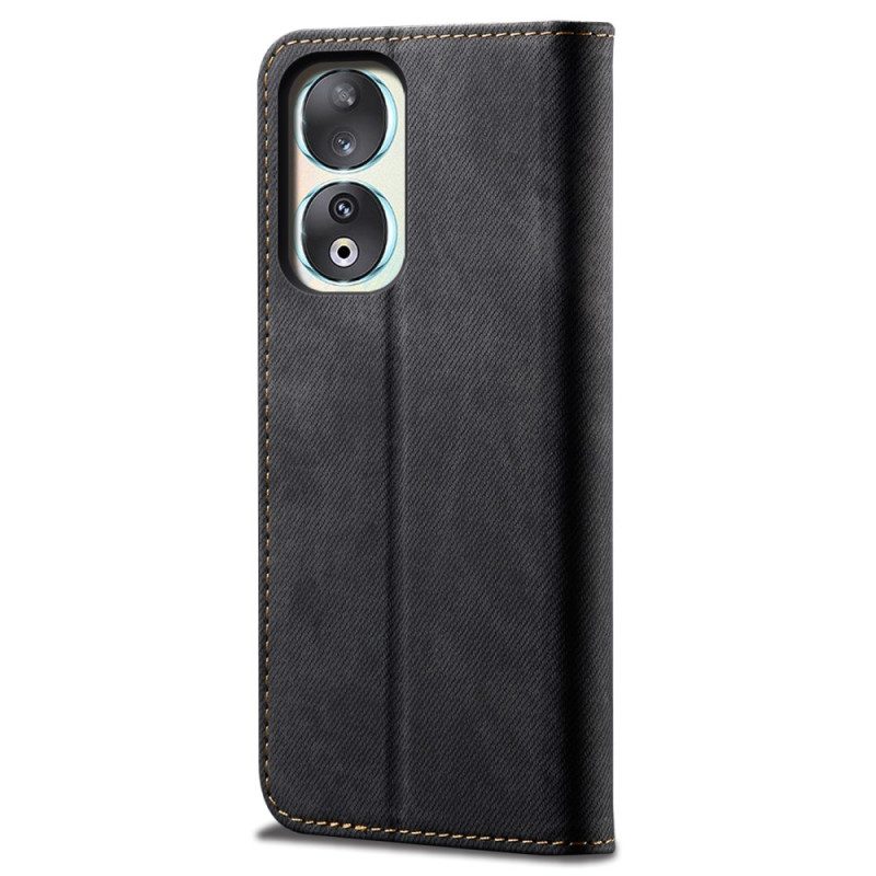 Folio Cover Honor 90 Pro Custodia in pelle Tessuto Jeans